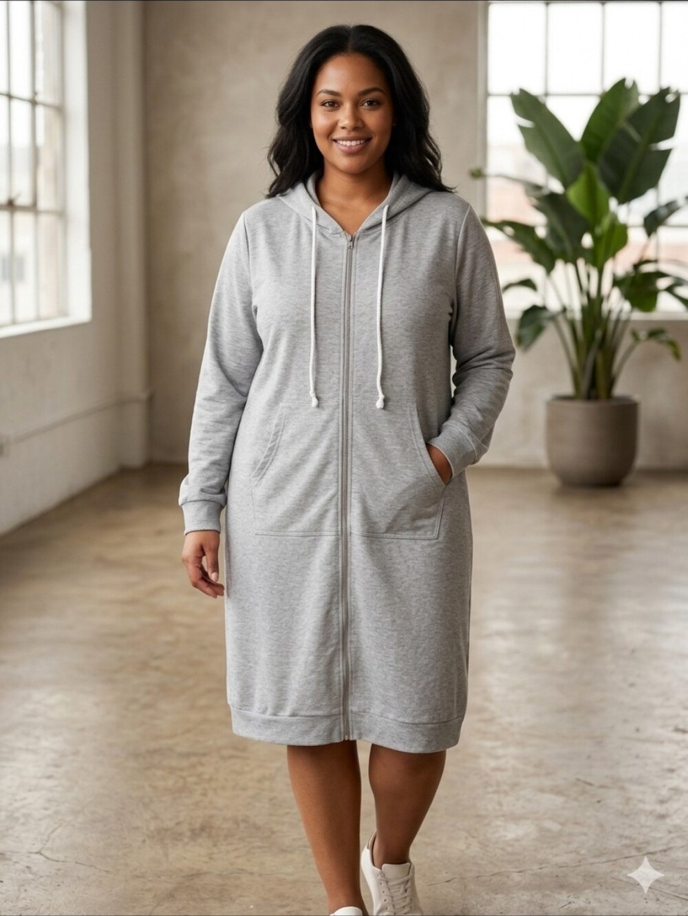 Grace Karin Long Hooded Jacket - XL - Heather Gray Drawstring Cord EUC